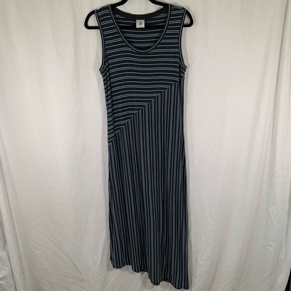 cabi Midi Dress Women's Small Grey Blue Striped Asymmetrical Sleeveless - Picture 1 of 7